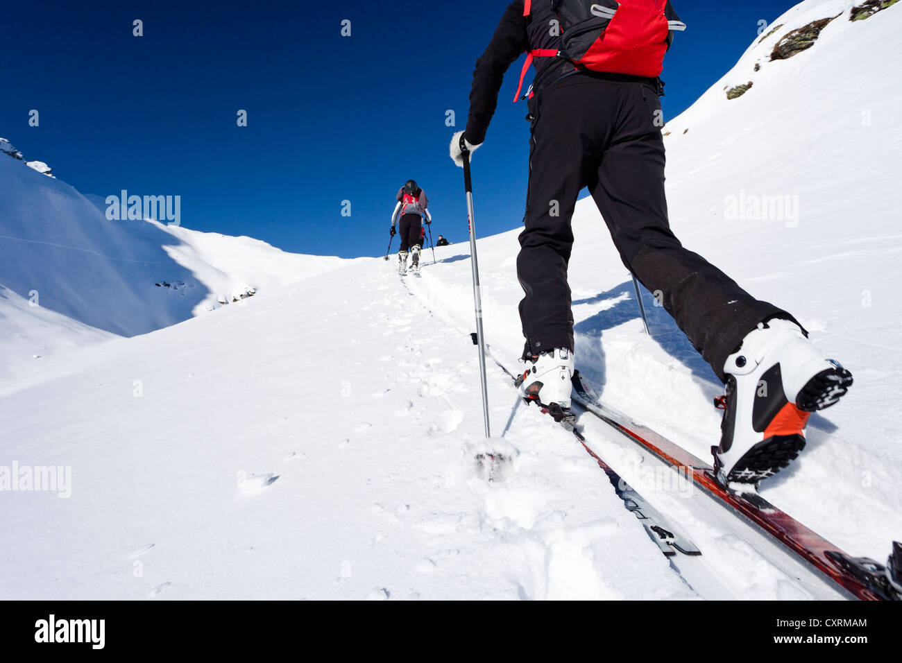 Crosscountry skiers during the ascent to Seeberspitz Mountain in the