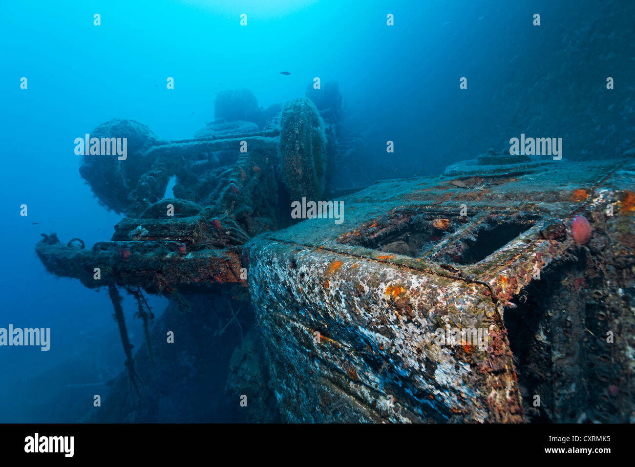 Truck, cargo space of a wrack, wrack of the Zenobia, Cyprus, Asia, Europe, Mediterranean Sea Stock Photo