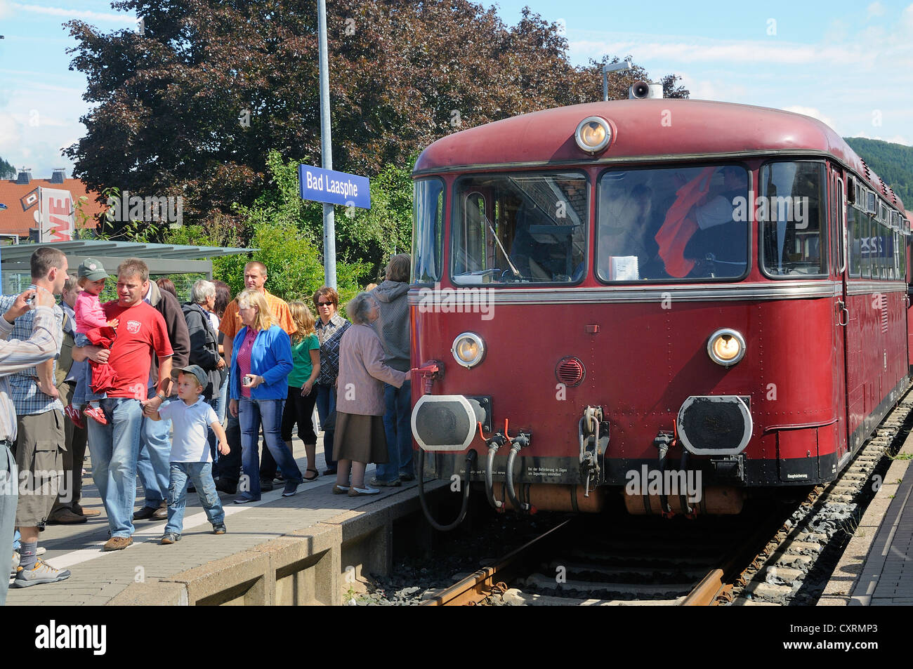 Passengers boarding the German Uerdinger railcar in the train station