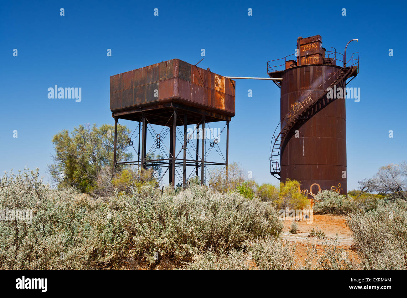 Rusty water tank of historical  Edward Creek Siding. Stock Photo