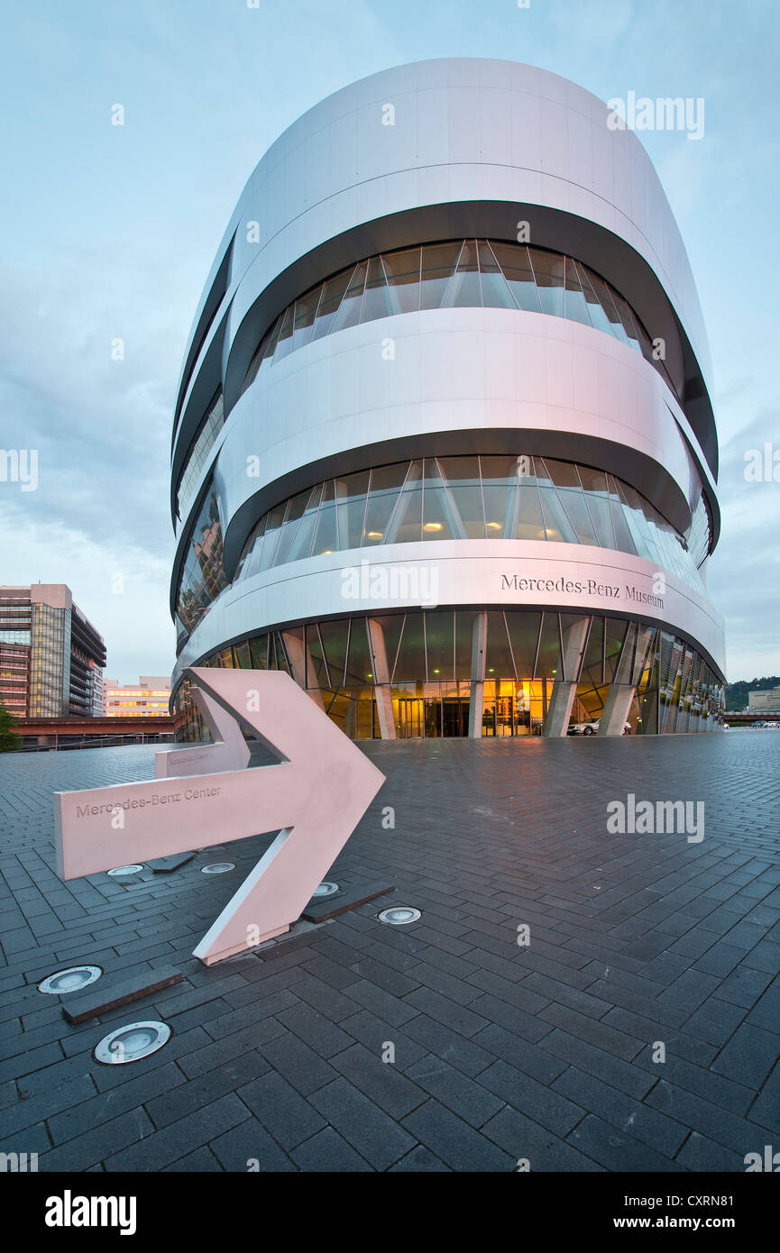 Mercedes-Benz Museum in the evening, modern architecture, Daimler, Bad Cannstatt, Stuttgart, Baden-Wuerttemberg, Germany, Europe Stock Photo