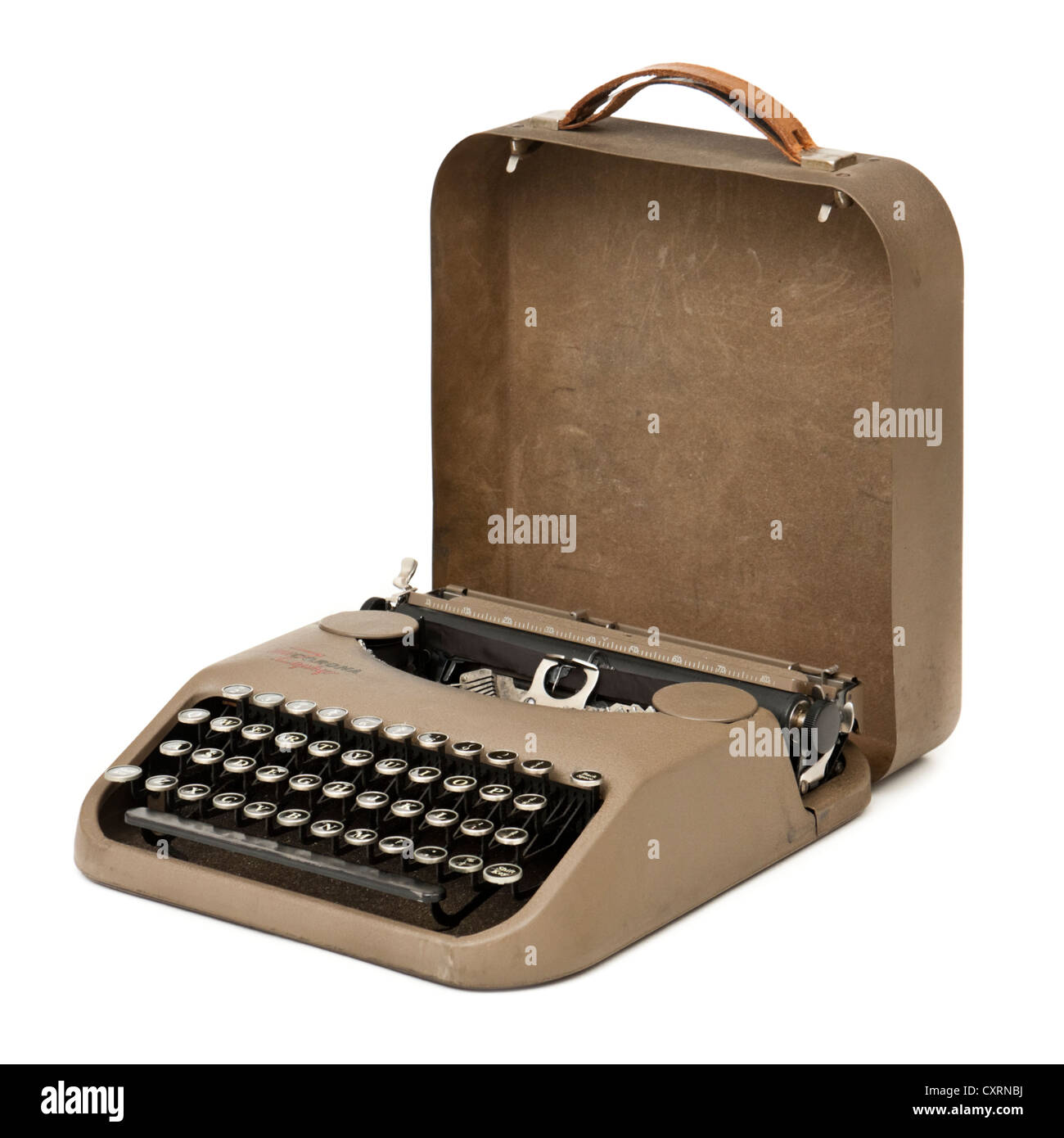 1930's Corona Zephyr portable manual typewriter in original lightweight steel case. Stock Photo