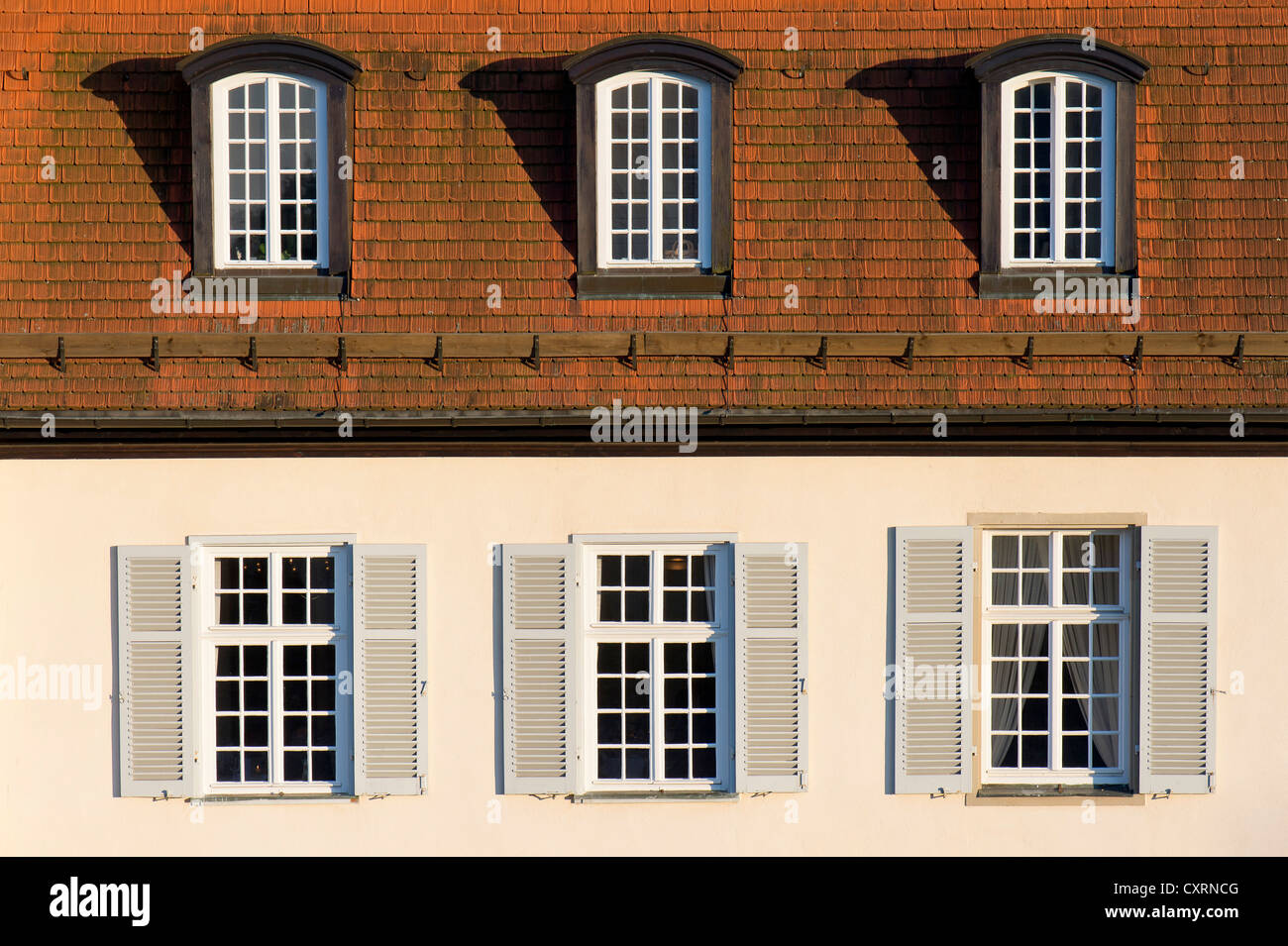 Windows, skylights or dormer windows, side-building of Schloss Solitude palace, Stuttgart-West, Stuttgart, Baden-Wuerttemberg Stock Photo