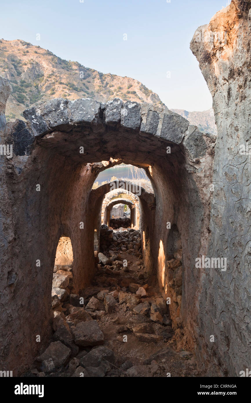 Colonnade on Gemiler island in the Gulf of Fethiye, Lycian coast, Mediterranean Sea, Turkey Stock Photo