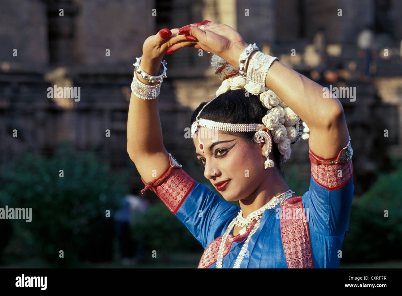 Odissi dancer performing at the Surya or Sun Temple, Konarak or Konark, Orissa, East India, India, Asia Stock Photo