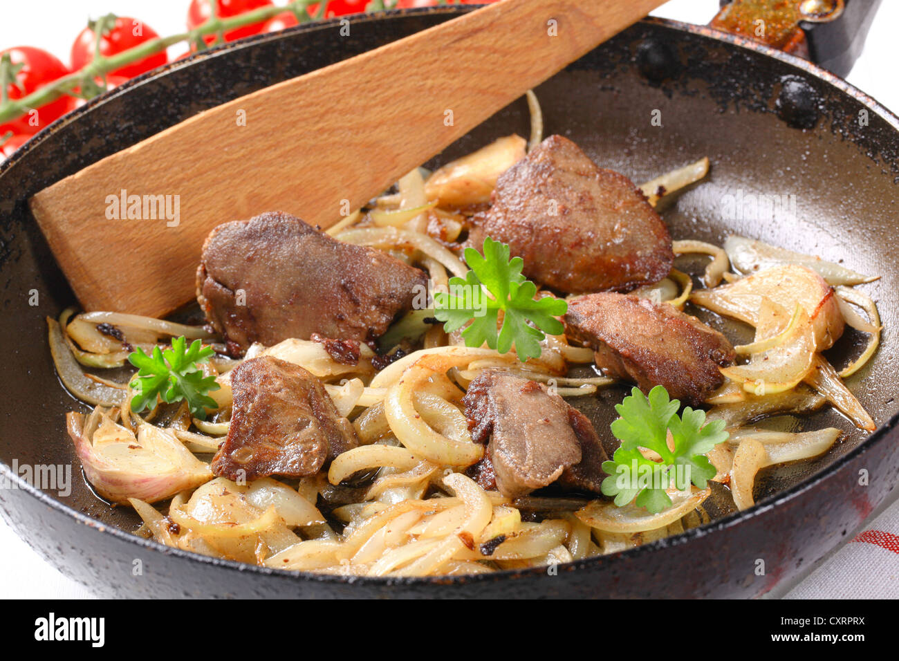 Pan fried chicken liver and onions Stock Photo Alamy