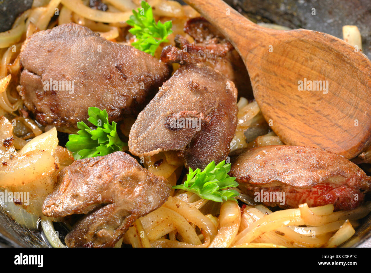 Pan fried chicken liver and onions Stock Photo Alamy
