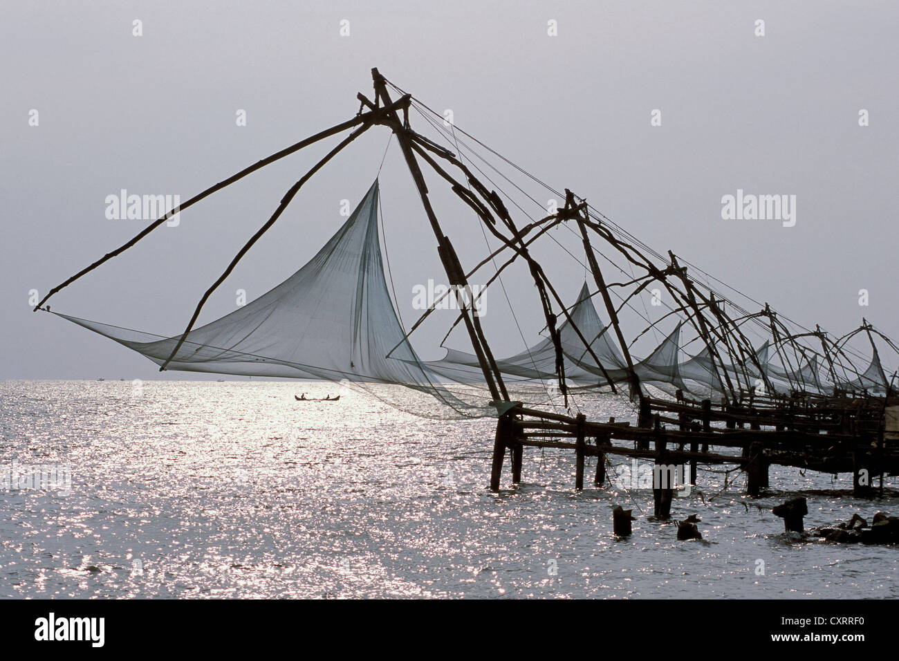 Chinese fishing nets at the strait near Fort Kochi or Cochin, Kerala