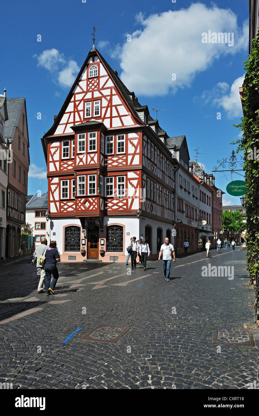 Old half-timbered house, Weinhaus Spiegel, wine restaurant, near  Kirschgarten square, Mainz, Rhineland-Palatinate Stock Photo - Alamy