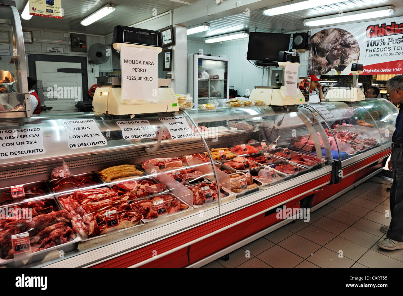 Meat counter at the Central Market, San José, Costa Rica, Central
