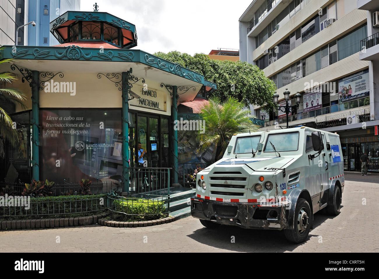 National Bank with an old armoured car, San Jose, Costa Rica, Central