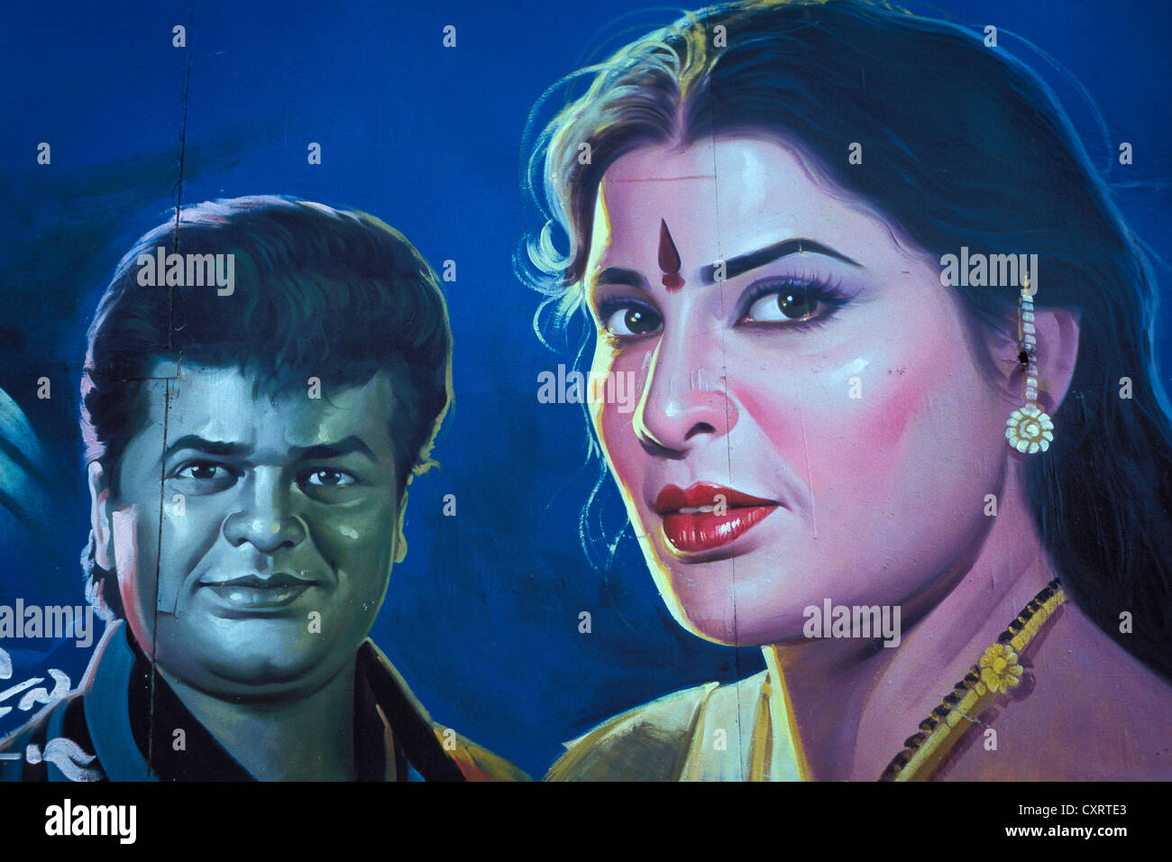Bollywood actors, portrait, hand-painted movie poster, Bangalore, Karnataka, South India, India, Asia Stock Photo