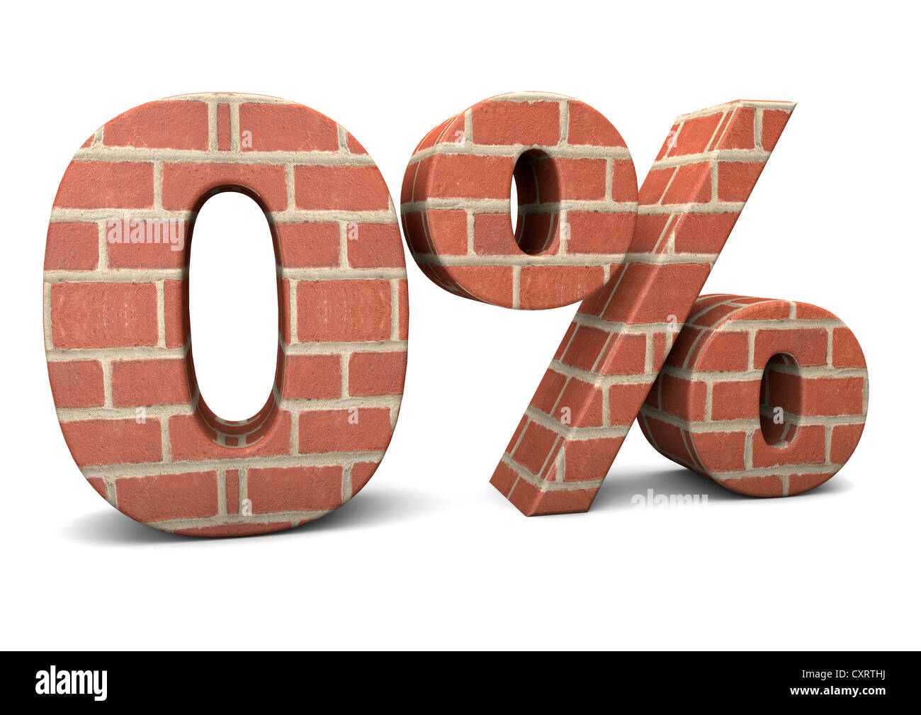 3D render of Zero Percent built from bricks isolated on white background - Concept image Stock Photo