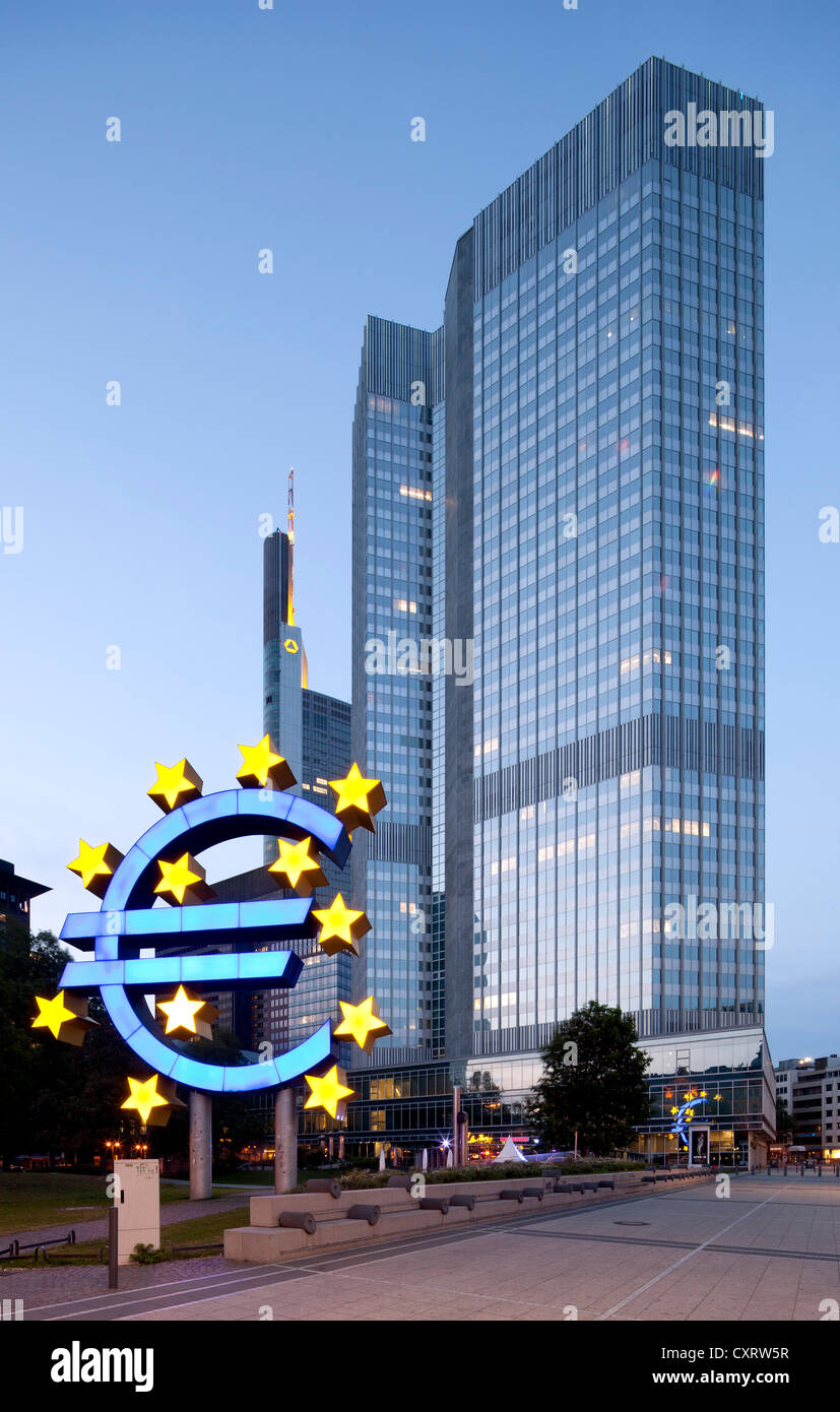 Eurotower, headquarters of the European Central Bank, Frankfurt am Main, Hesse, Germany, Europe, PublicGround Stock Photo
