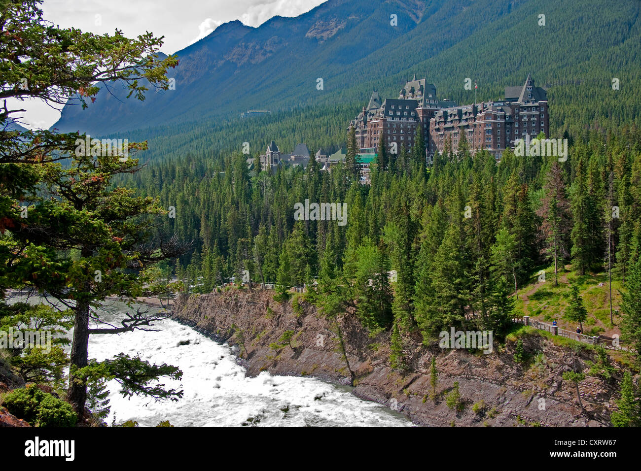 Banff Springs Hotel overlooking the Bow River Falls in Banff National ...