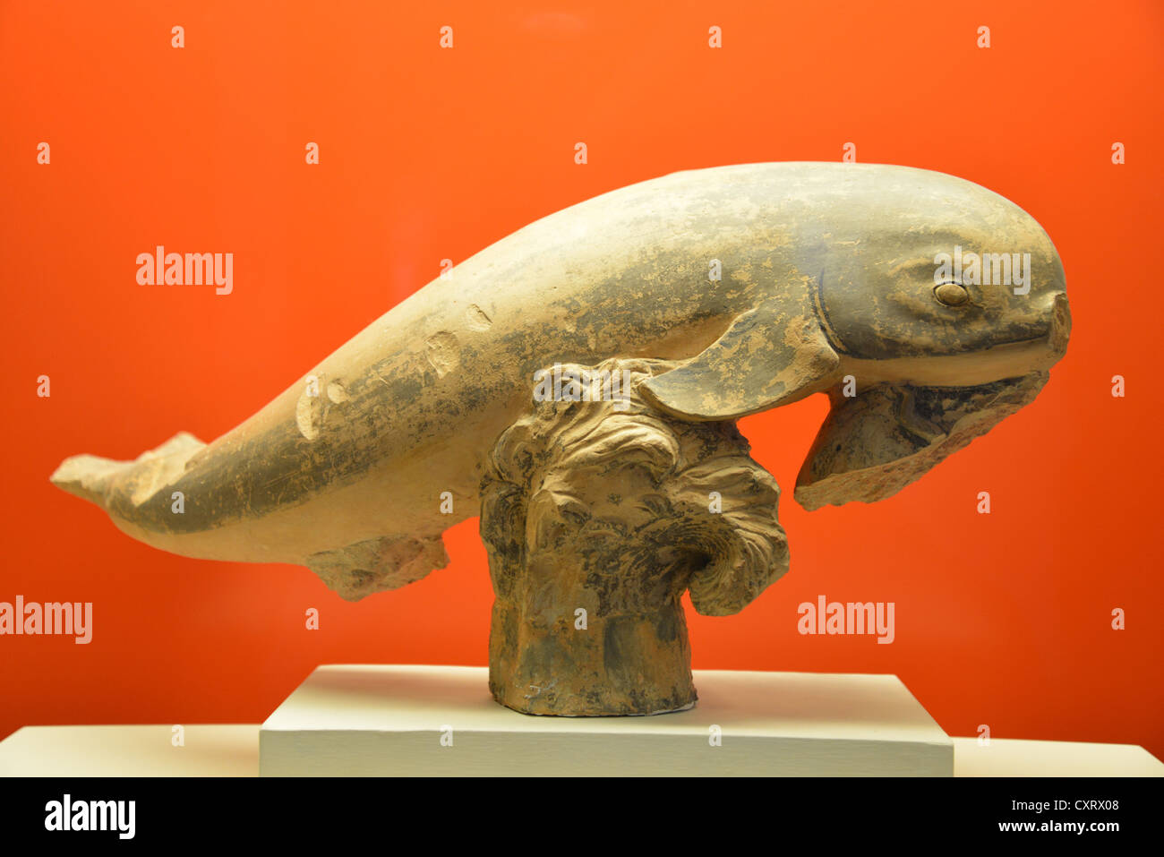 5th century BC terracotta dolphin, The Archaeological Museum of Olympia, Ancient Olympia, Elis, West Greece Region, Greece Stock Photo