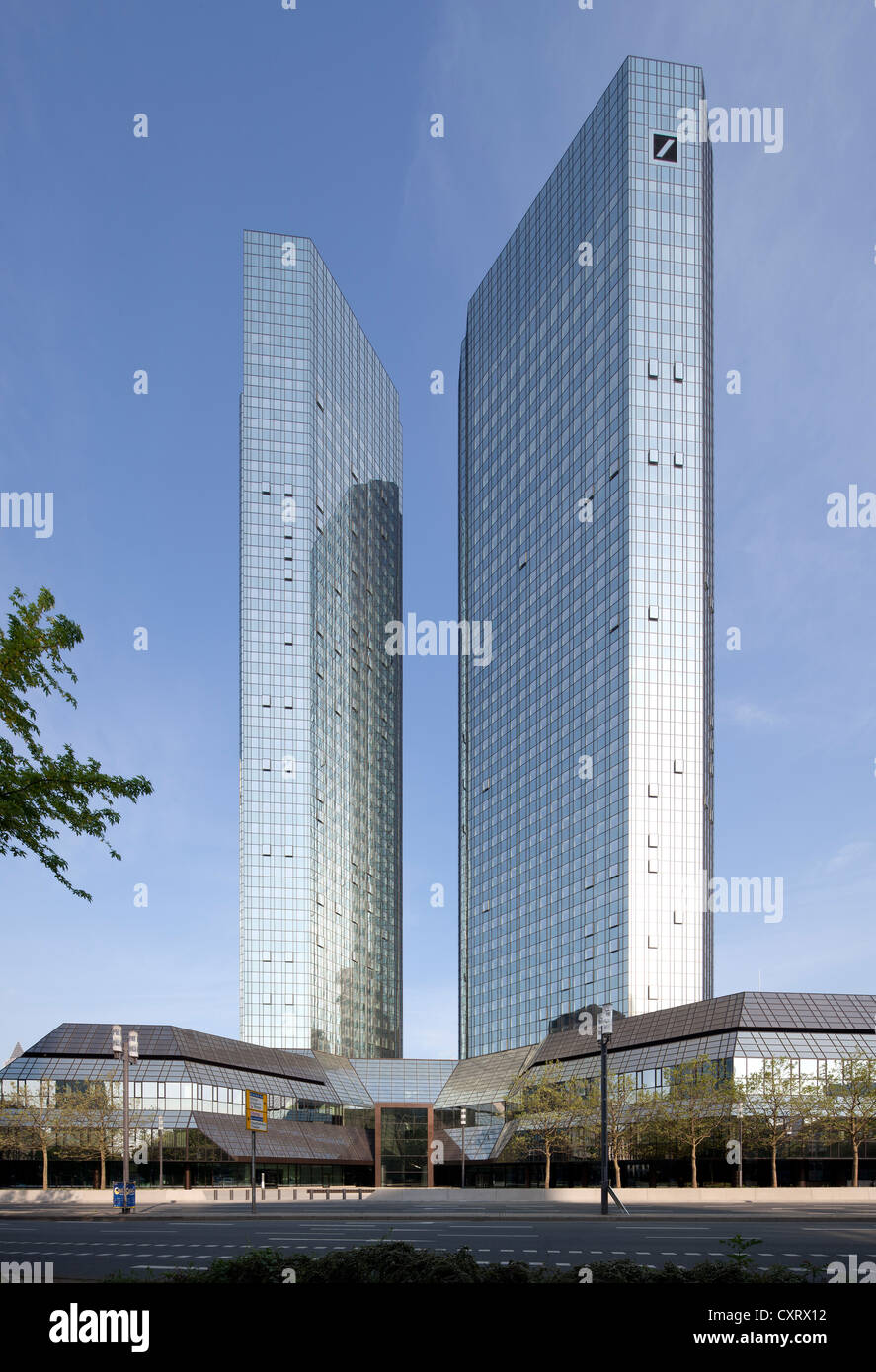 Deutsche Bank Twin Towers, nicknamed debit and credit, Frankfurt am Main, Hesse, Germany, Europe, PublicGround Stock Photo
