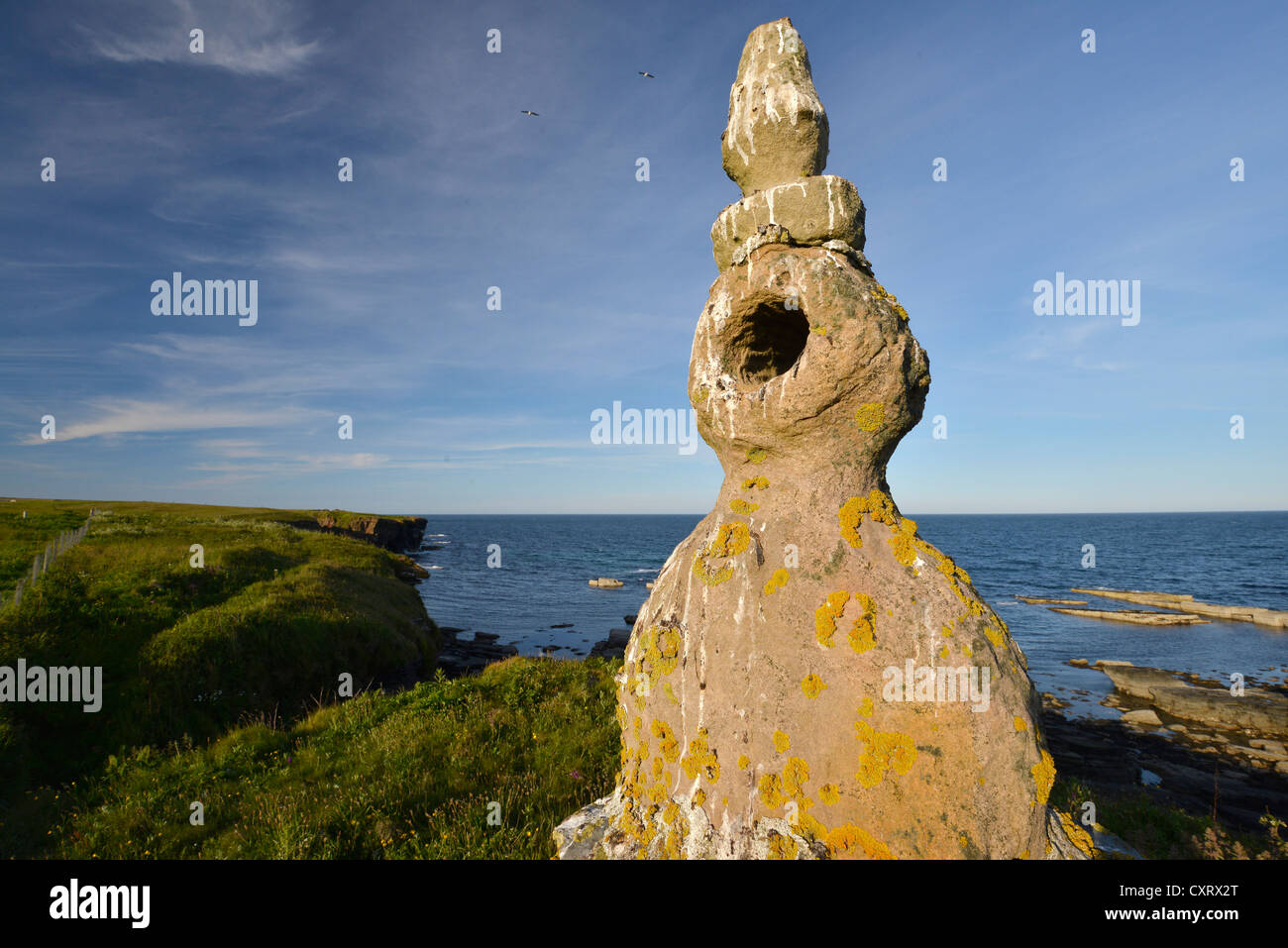 Ancient monument on the north coast of Scotland, Freswick Bay, Freswick, John o' Groats, Scotland, United Kingdom, Europe Stock Photo