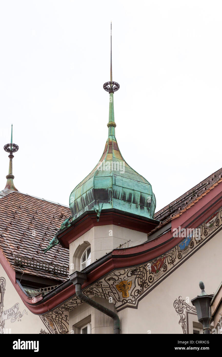 Tower of the town hall, Einsiedeln, Canton of Schwyz, Switzerland, Europe Stock Photo