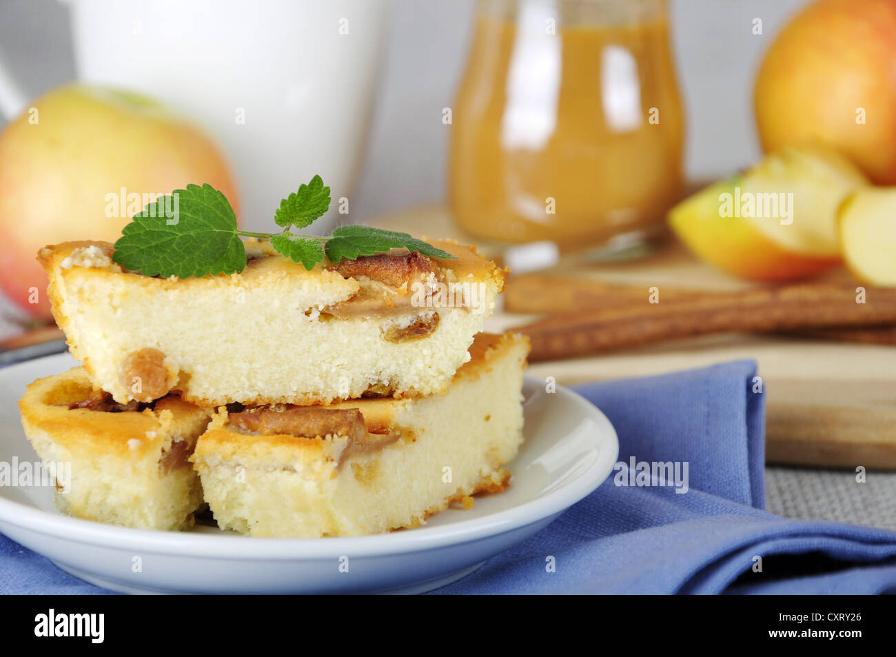 Cottage Cheese And Apple Pie With Apples And Cinnamon Stock Photo