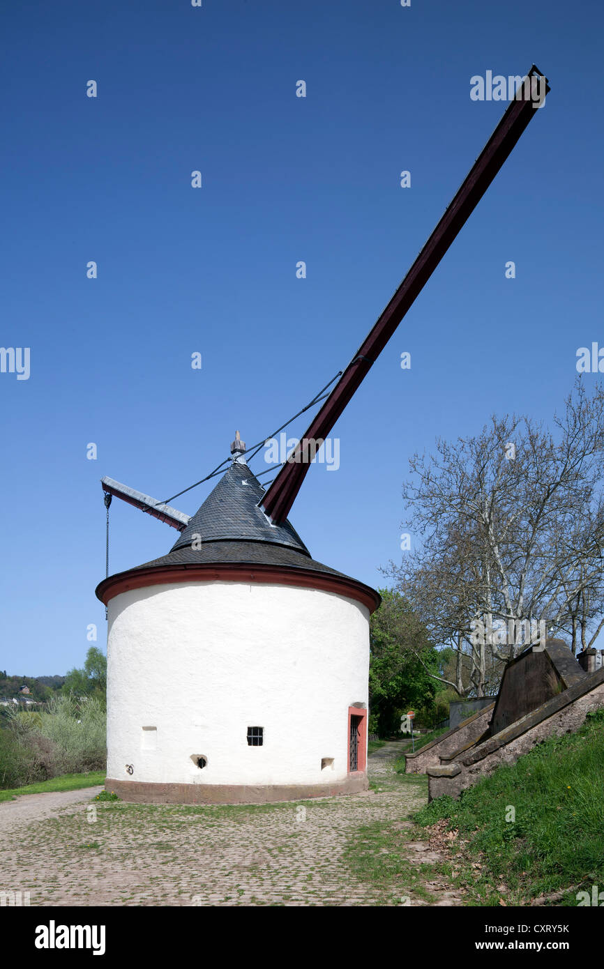 Alter Krahnen, historic old port crane on the Mosel, Trier, Rhineland-Palatinate, Germany, Europe, PublicGround Stock Photo