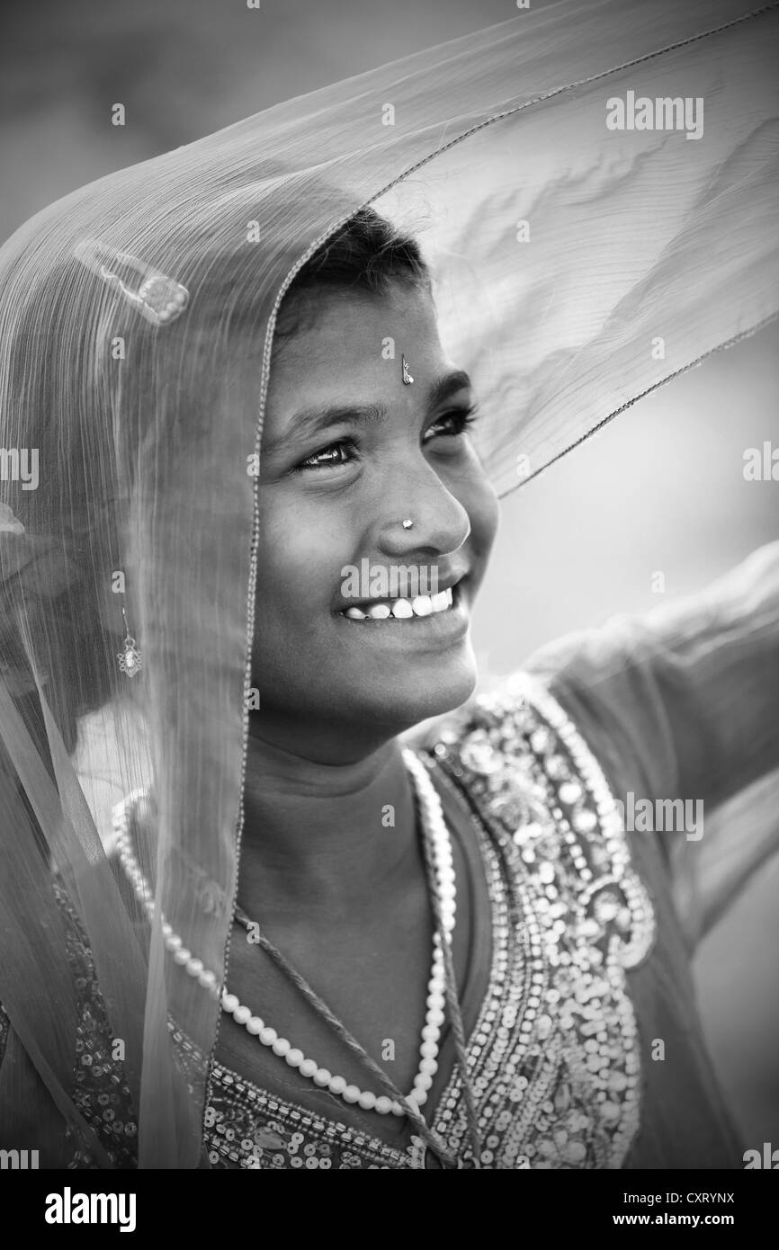Indian girl smiling south india Black and White Stock Photos & Images ...