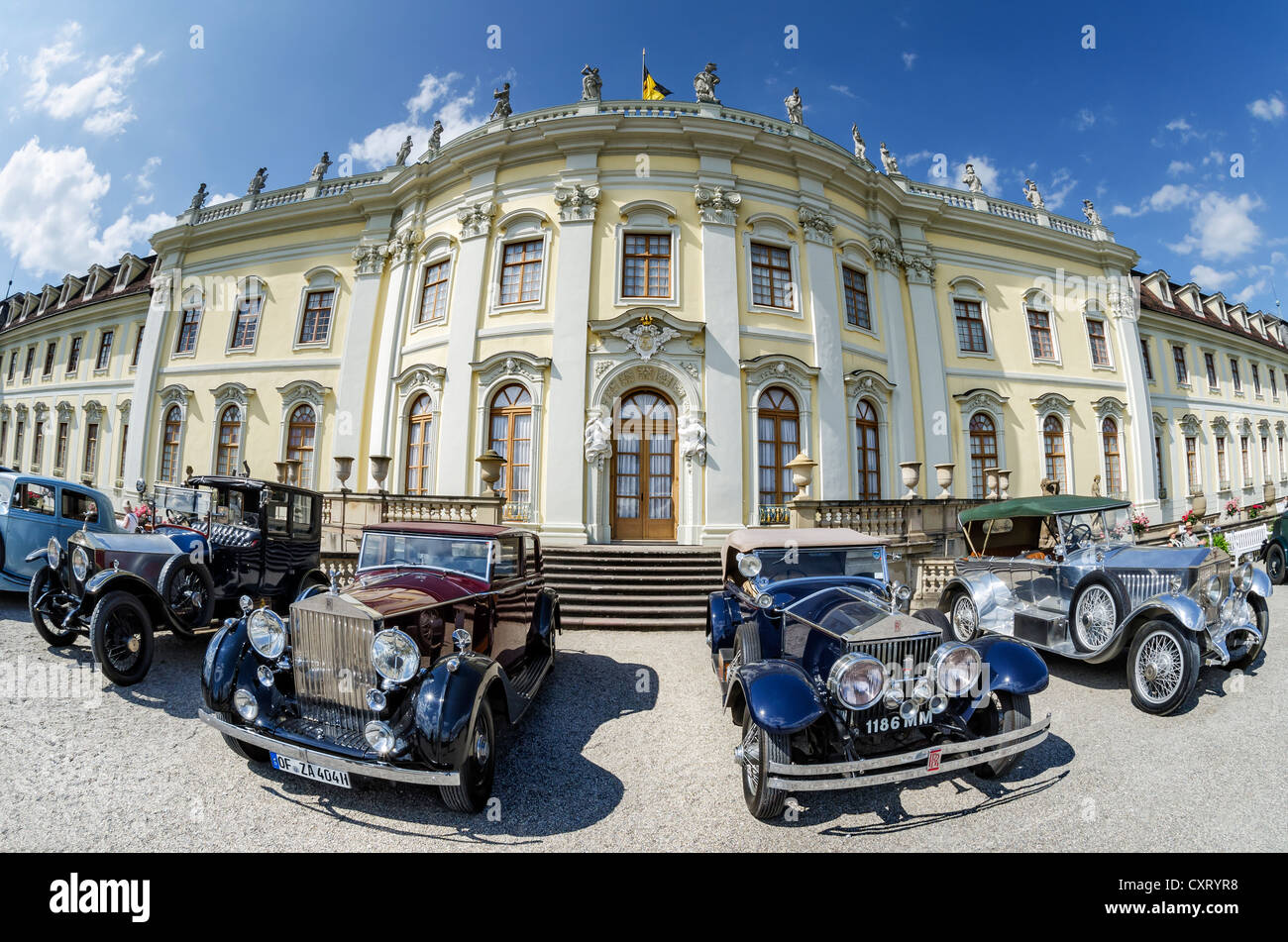 Historic, vintage Rolls-Royce cars are parked in front of Schloss Ludwigsburg Palace, festival of classic cars Stock Photo