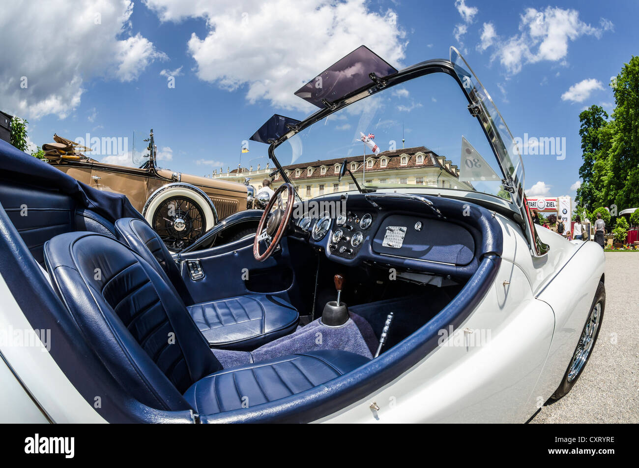 British Roadster Triumph TR4, built after 1961, shot with a fisheye lens, Classics meets Barock classic car meeting, Ludwigsburg Stock Photo