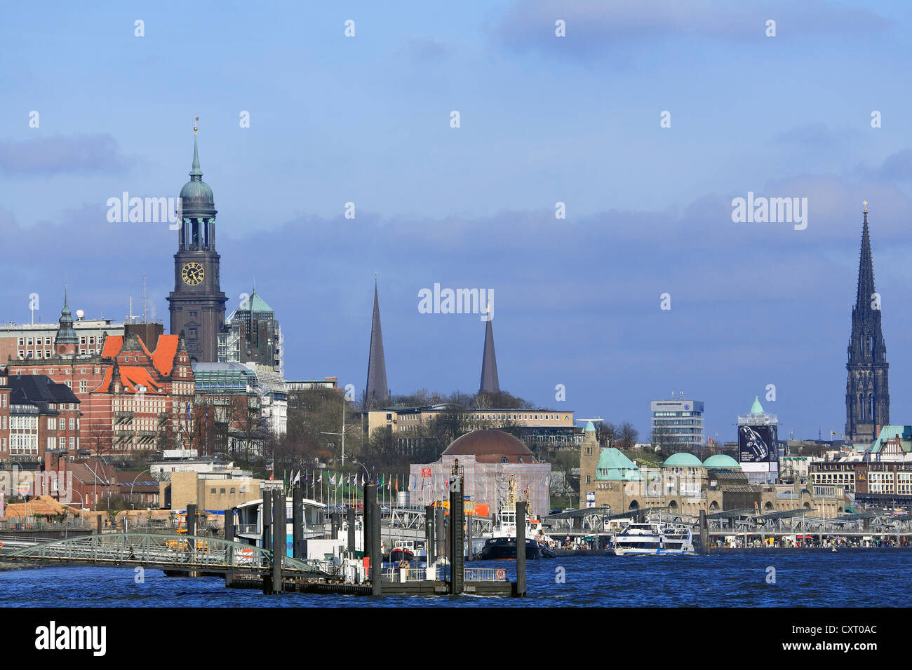 Cityscape, St. Pauli district, Elbe river, Hamburg, Germany, Europe Stock Photo