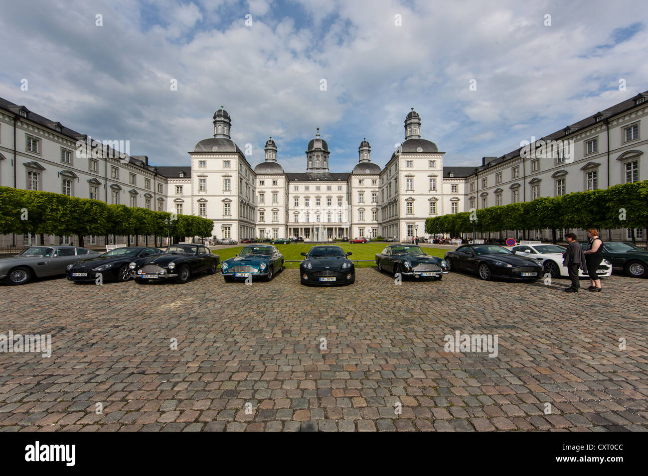 Classic Aston Martins in front of the Grandhotel Schloss Bensberg, Bensberg, Bergisch Gladbach, Bergisch Land Stock Photo