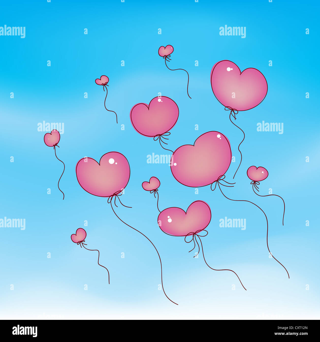 Vector illustration of loosely shaped heart balloons in the sky Stock ...