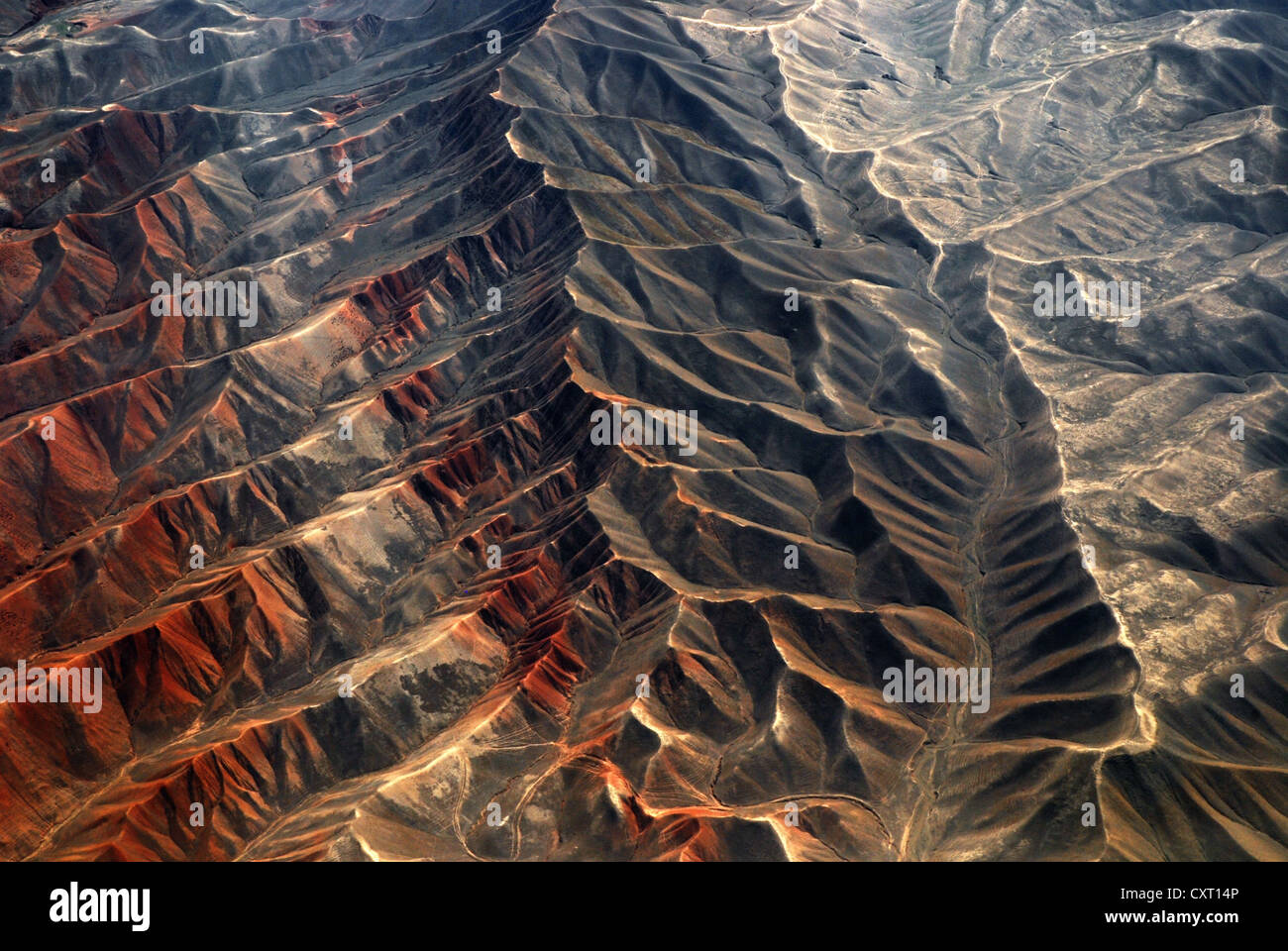 Earth, ridge, surface, bird's-eye view, texture, land lines, deserts, ravines, aerial photography, shading, map Stock Photo