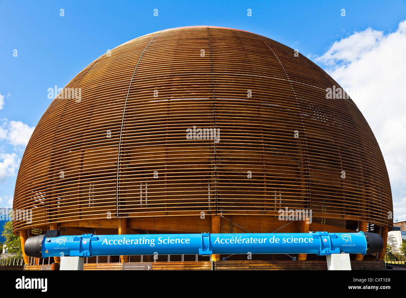Exterior view of the Globe of Innovation at the CERN accelerator centre, Geneva, Switzerland Stock Photo