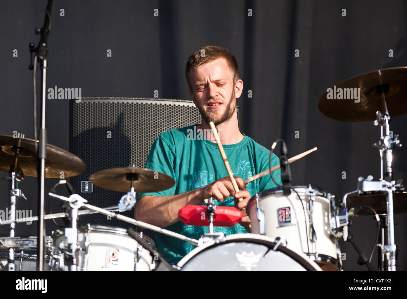 Samuel Reissen, drummer of the German reggae band Sebastian Sturm Stock ...