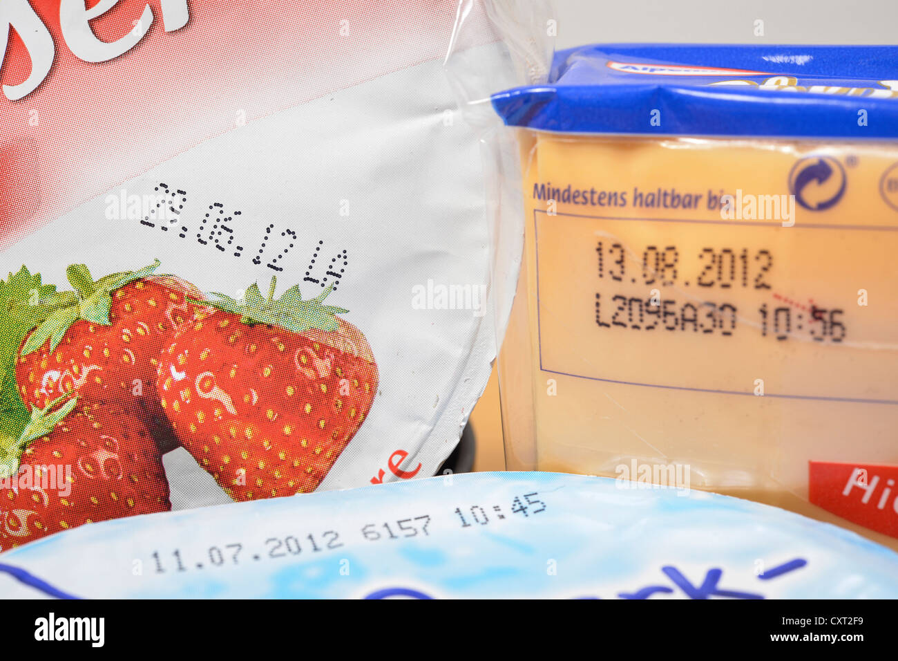 Best before or use-by dates on food products Stock Photo
