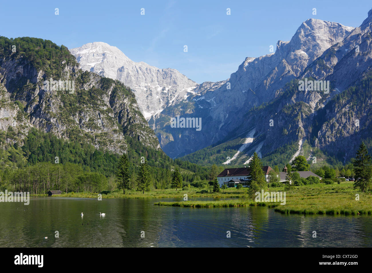 Almsee lake, Gruenau in the Almtal Valley, Totes Gebirge, Dead Mountains, Salzkammergut region, Upper Austria, Austria, Europe Stock Photo
