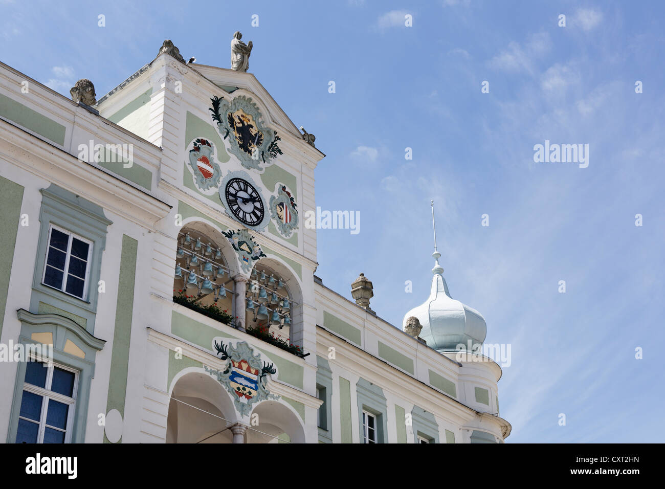 Town Hall with a ceramics glockenspiel, Gmunden, Salzkammergut region, Upper Austria, Austria, Europe, PublicGround Stock Photo