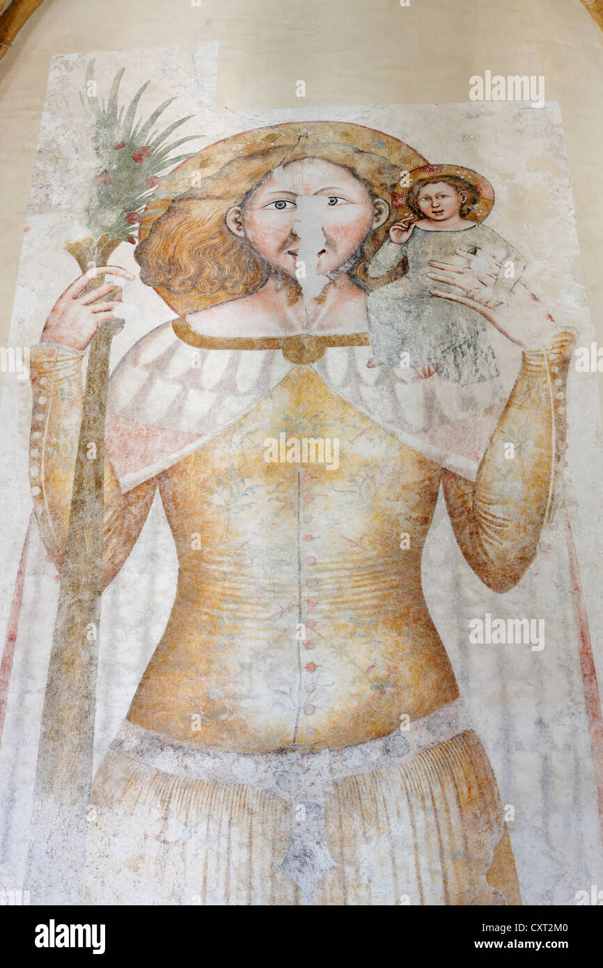 Fresco of St. Christophorus in the monastery church, Benedictine Abbey of St. Lambrecht, Styria, Austria, Europe Stock Photo