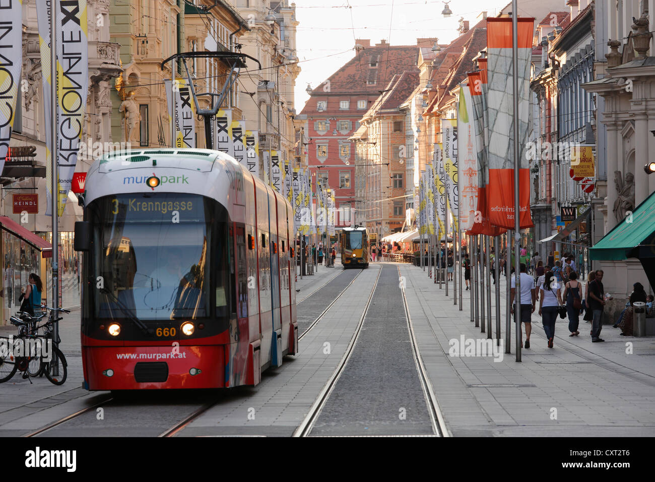Tram in Herrengasse street, Graz, Styria, Austria, Europe, PublicGround Stock Photo
