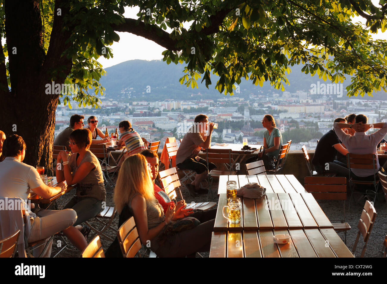 Schlossberg beer garden, Schlossberg, castle hill, Graz, Styria, Austria, Europe, PublicGround Stock Photo