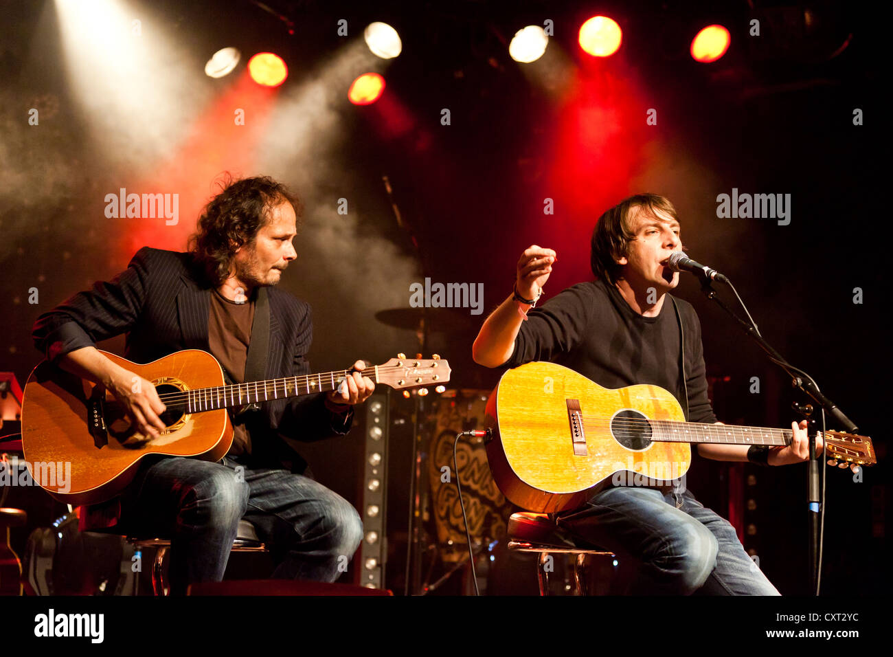 Guitarist Jean-Pierre von Dach and the the Swiss singer and songwriter Manuel Albertin, aka Nuel, performing live in the Stock Photo