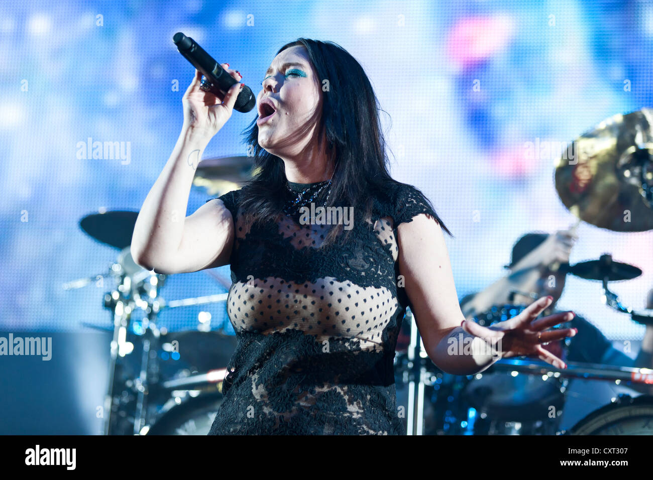 Anette Olzon, singer of the Finnish symphonic metal band Nightwish, performing live at the Hallenstadion concert hall, Zurich Stock Photo