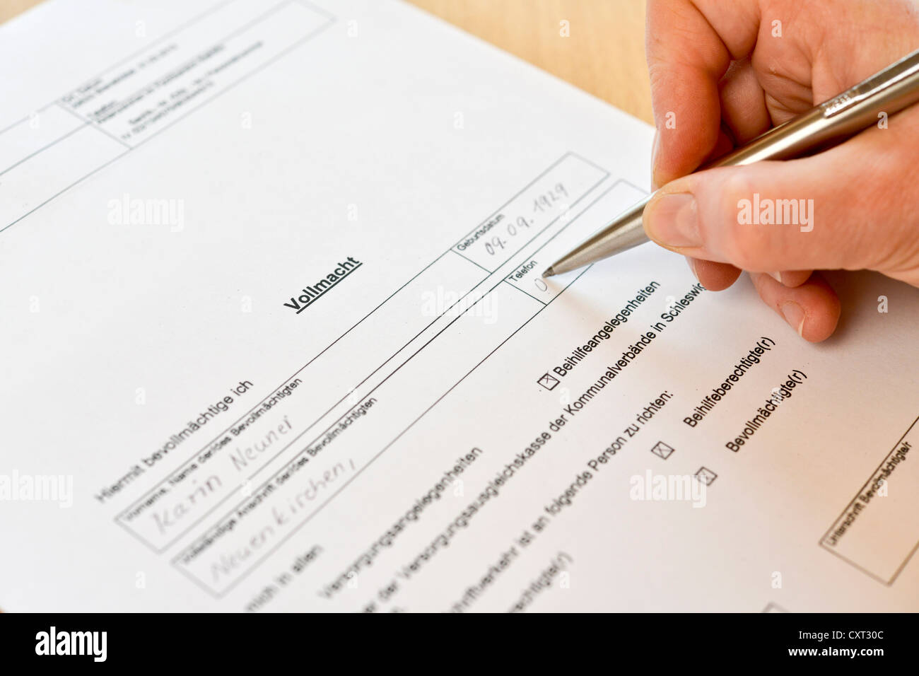 Power of attorney form is being completed, Germany, Europe Stock Photo