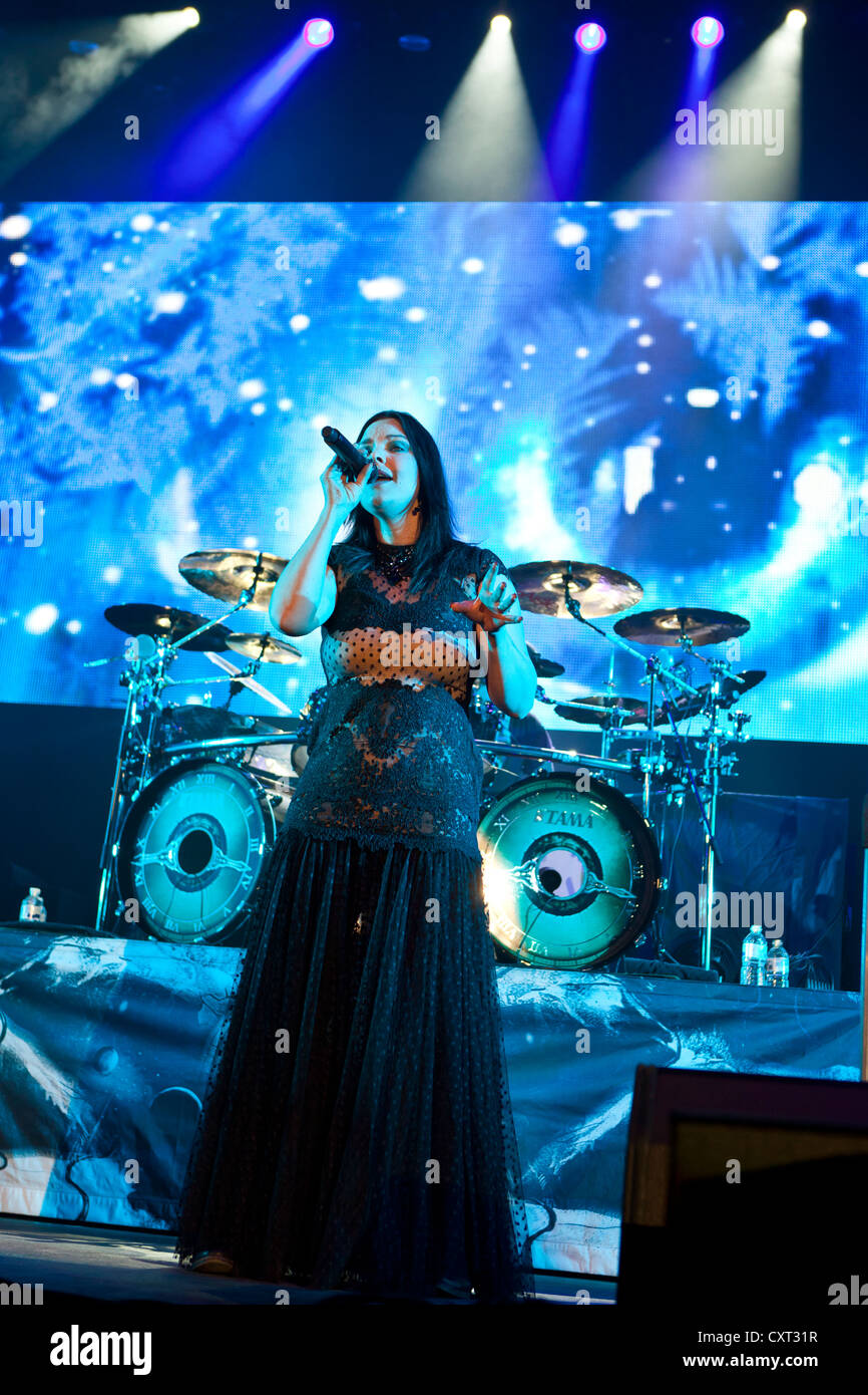 Anette Olzon, singer of the Finnish symphonic metal band Nightwish, performing live at the Hallenstadion concert hall, Zurich Stock Photo