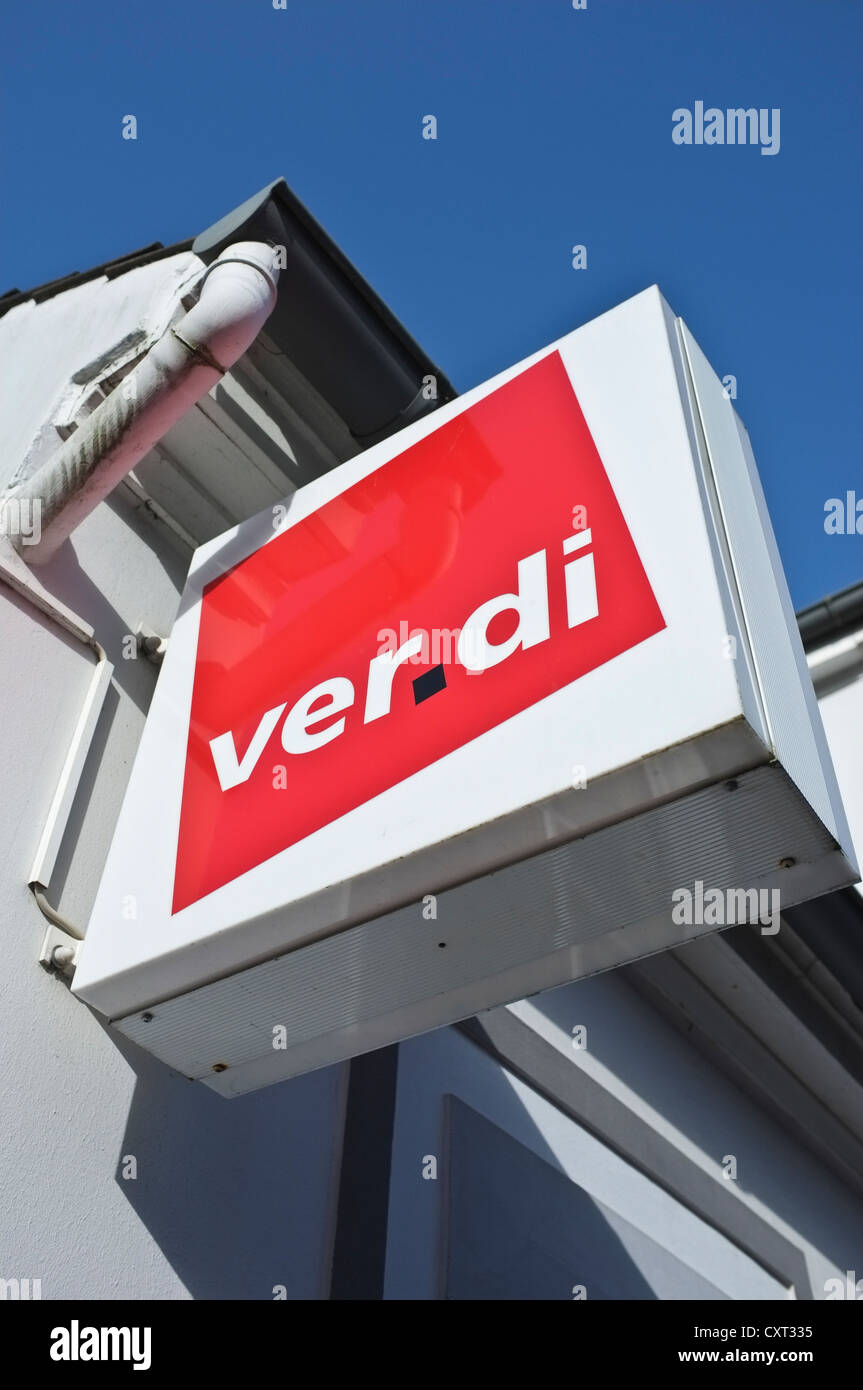 Ver.di logo on an illuminated advertising light box Stock Photo