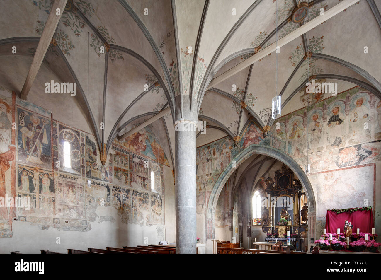 Frescoes, old parish church of St. Martin, district of Garmisch, Garmisch-Partenkirchen, Werdenfelser Land region, Upper Bavaria Stock Photo