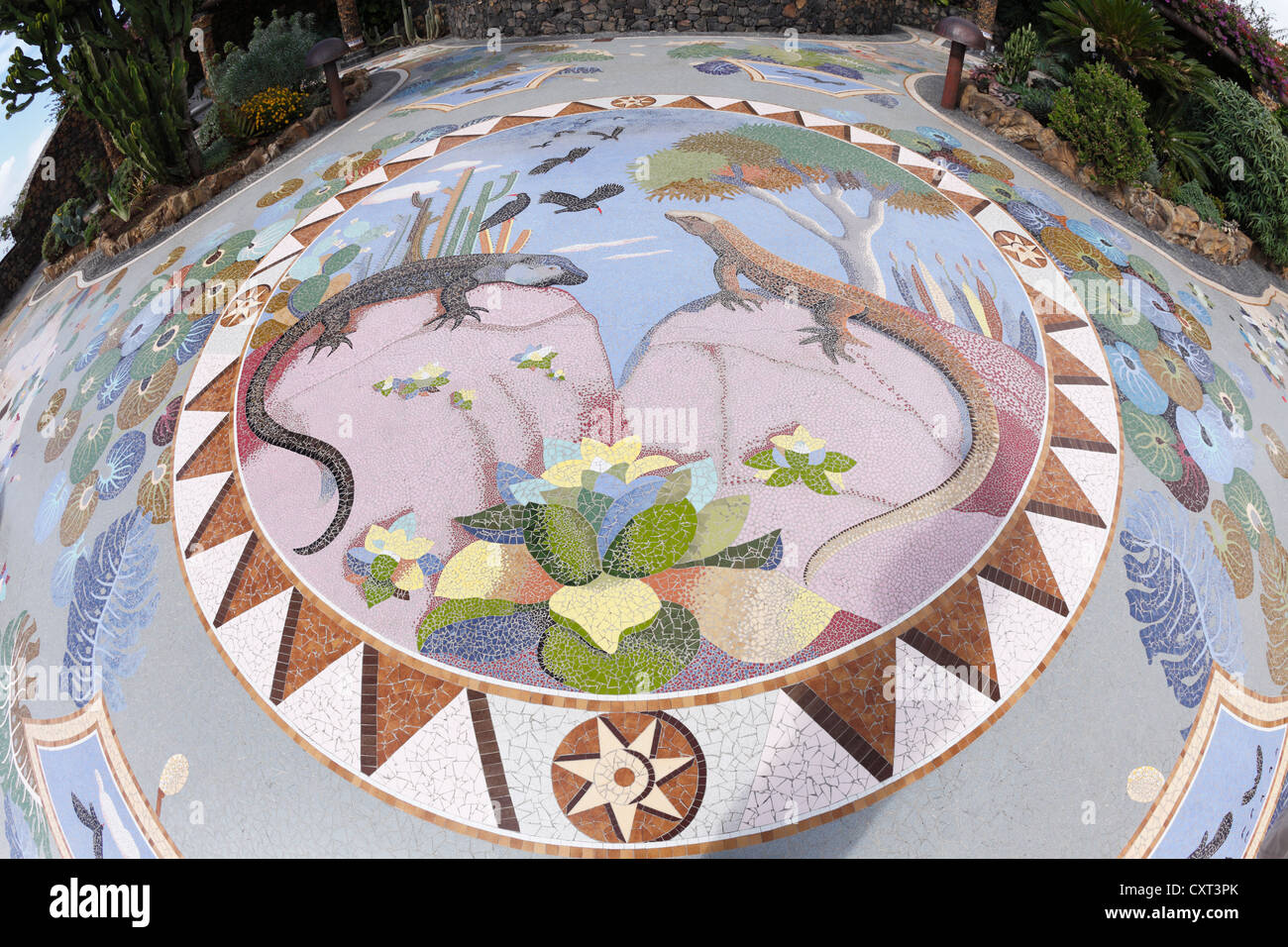 Mosaics by Luis Morera, Plaza La Glorieta Las Mancha, La Palma, Canary Islands, Spain, Europe, PublicGround Stock Photo