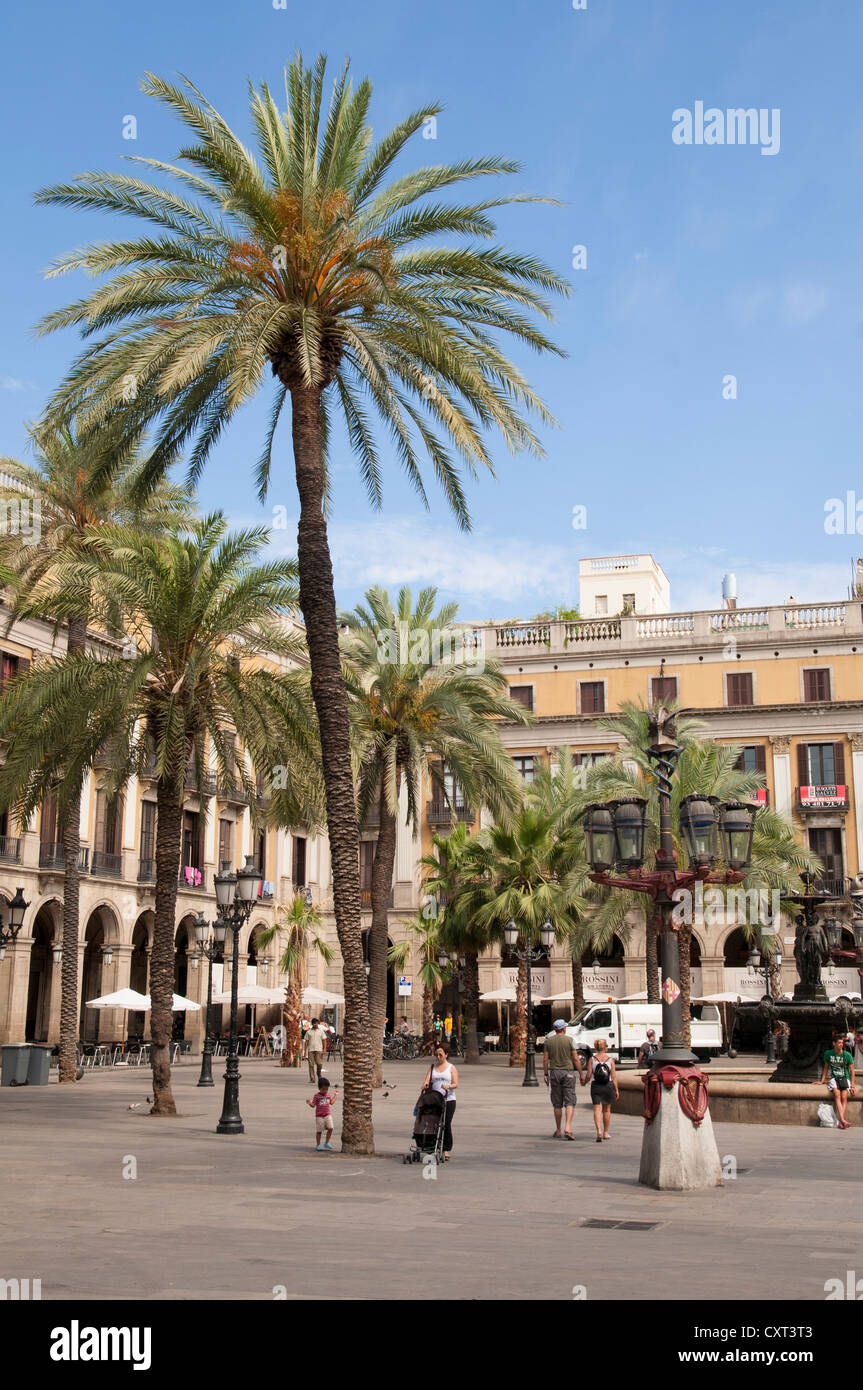 Placa Reial square, Barri Gotic or Gothic Quarter, historic district, Barcelona, Catalonia, Spain, Europe Stock Photo