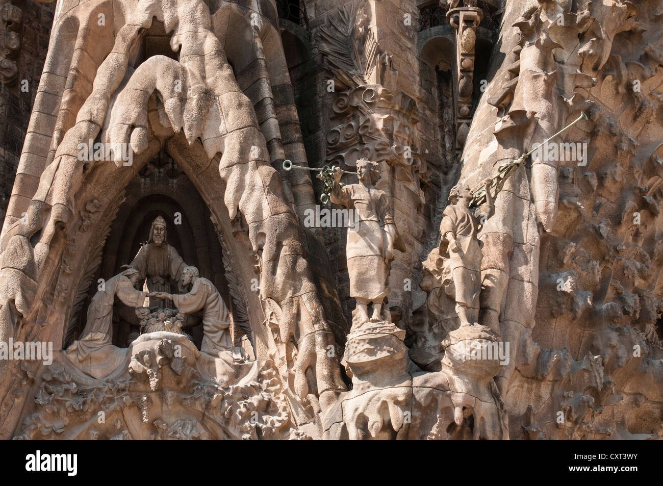 Sagrada Familia church, Nativity Façade, Antoni Gaudi, Barcelona, Catalonia, Spain, Europe Stock Photo