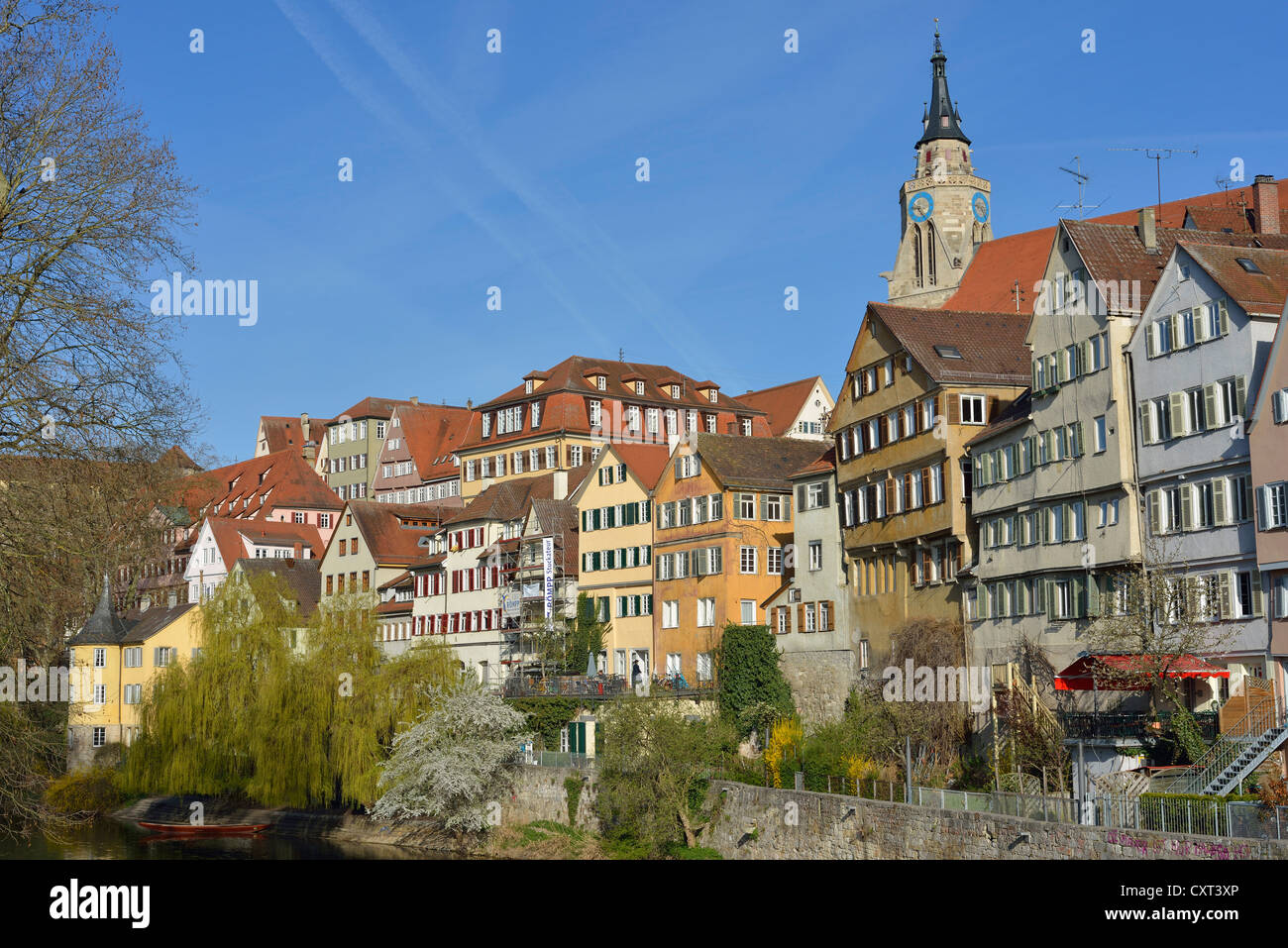 Row of houses on the Neckar river, Tuebingen, Baden-Wuerttemberg, Germany, Europe Stock Photo